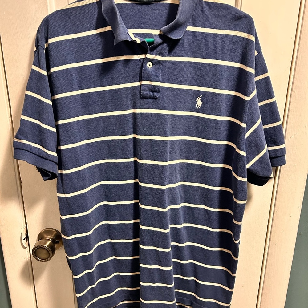 Men's Blue Striped Ralph Lauren Polo Shirt